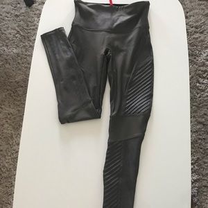 Spanx - gray, faux leather moto leggings- size M
